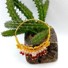 Gold Plated Stones Embellished Red Potey Drop Nattha Styled Hair Accessory
