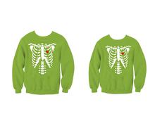 Wosa - Round Neck Skeleton Sweat Green Print Couple Matching Sweatshirt