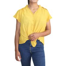 Yellow Button Roll Sleeve Top For Women