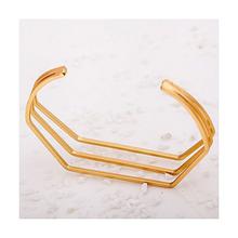 Gold Toned Wide Hollow Geometric Figure Cuff Bracelet For Women