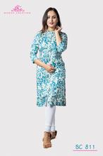 BC 811 Blueish Floral printed long Kurti with cotton Leggings set