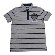 Grey Striped Polo Neck T-Shirt For Boys