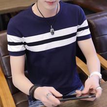 Round neck striped t-shirt_2018 summer men's short-sleeved