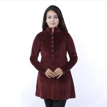 Maroon Velvet Button Designed Dress For Women-WDR5216