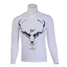 Horn Printed Long Sleeve Casual Slim Fit V-Neck T - Shirt-Duplicate