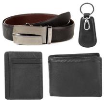 Black Leather Accessories Combo (Belt/Passport Cover/Card Holder/Key-ring/Wallet)