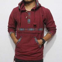 Maroon Pocket Ribbed Hoodie For Men 