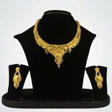 Gold Plated Traditional Necklace And Earrings Set For Women - BZ120013