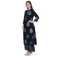 Ishin Viscose Rayon Navy Blue Printed A-line Women's Kurta &