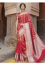 Stylee Lifestyle Red Banarasi Silk Jacquard Saree  - 2082