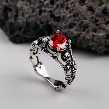 Inlaid Skull Head Stereo Red Zircon Stainless Steel Ring Adjustable Ring For Men And Women