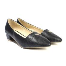 Black Laser Cut Designed Pump Shoes For Women