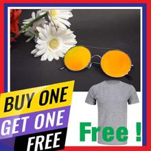 Buy Black Metal Rimmed Frame Trendy Changeable Glasses And Get Grey Plain T-Shirt Free (unisex)