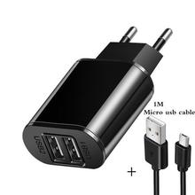 2 USB Charger 5V 2A EU Plug adapter Wall Mobile Phone Charger Portable Charge Micro Cable For Samsung Xiaomi Charging Tablet