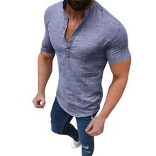 Men's Casual Blouse Cotton Linen shirt Loose Tops Short