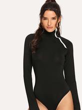 Zip Decorated High Neck Bodysuit