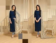 Party Wear Blue Unstitiched Chiffon Kurta Salwar For Women