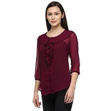 Tunic Nation Women's Wine 100% Poly Georgette Frill Top