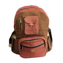 Maroon/Brown Hemp Front Pocket Backpack- Unisex