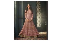 Heavy Work Semi-stitched Anarkali Gown Set For Women-Pink/Golden