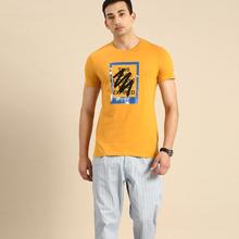 Being Human Men Mustard Yellow Printed Round Neck T-shirt (BHTS21106)