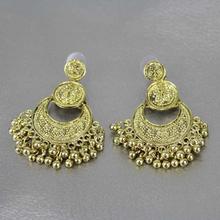 Golden Metal Round Shape Flower Curved Earrings For Women