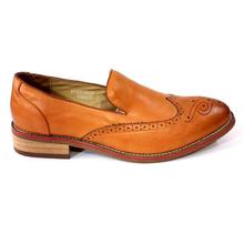 Tawny Brown Laser Cut Slip On Formal Shoes For Men