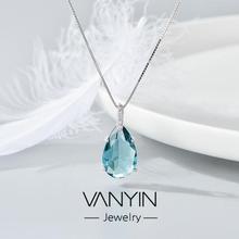Sterling silver necklace_Wanying jewelry blue crystal