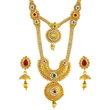 Asmitta Enchanting Red & Green Kundan Gold Plated Opera Style Necklace