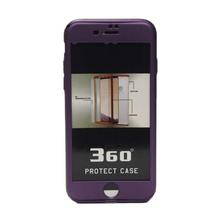 Purple 360 Degrees Protective Mobile Phone Case With Tempered Glass For iPhone 7