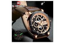 NaviForce NF9131 Day Date Function Luxury Chronograph Watch–RoseGold/Coffee