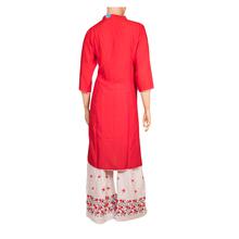 Plain Straight Kurti with white buttom - Red