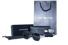 GREY JACK Men's Oversized SQ.Gun Black Metal Frame With Black Lens Aviator Sunglasses (Unisex)