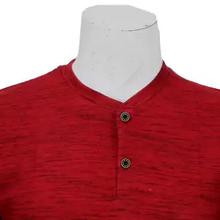 Neck Button Textured T-Shirt For Men- Red