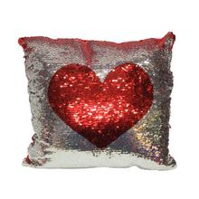 Silver/Red Glitter Sequins 35cm x 35cm Heart Designed Cushion - SKT 68