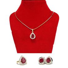 American Diamond Stone & Faux Ruby Studded Jewelry Set For Women