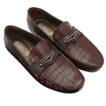 Rosso Brunello Penny Buckle Crocodile Leather Moccasins For Men- Coffee