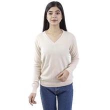 Cream Solid V-Neck Sweater (Unisex)