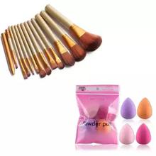 Foundation Brush - Set of 12 & Beauty Puff Blender (4 Pcs)