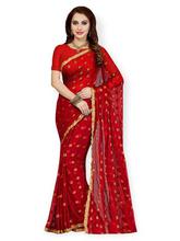Red Faux Georgette Printed Saree For Women