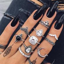 FAMSHIN 15Pcs/Set Fashion Vintage Ring Set Femme Stone Silver Midi Finger Rings Boho Women Jewelry Knuckle Ring Set Jewelry Gift