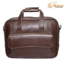 Rhino Leather Coffee Brown Two Handle Laptop Bag For Men