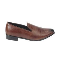 Brown Textured Slip On Formal Shoes For Men