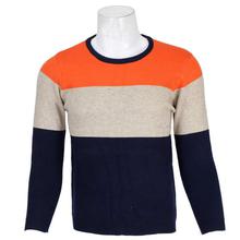 Multicolor Round Neck Sweater For Men- Orange/Dark Blue/ Grey