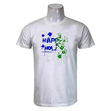 White Happy Holi Printed Round Neck T-Shirt