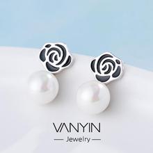 Pearl earrings_wanying jewelry black rose pearl earrings