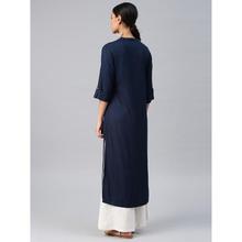 Women Navy Blue Solid Straight Kurta