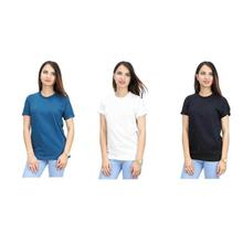 Combo of 3 Cotton Round Neck Tshirts (Blue/White/Black)