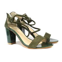 Green Suede Ankle Strap Heel Shoes For Women