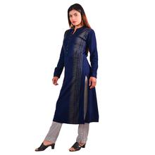 Paislei navy kurti with grey print design for women-MG-HK1721